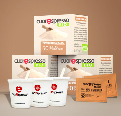 Kit completo con bicchieri, bastoncini e zucchero